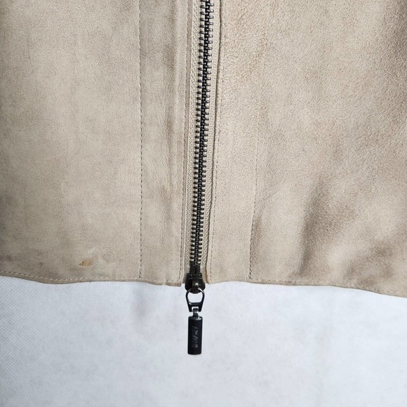 Armani Collezione Tan Brown Suede Leather Zip Front Jacket Knit Insets Size 44 - Picture 5 of 16